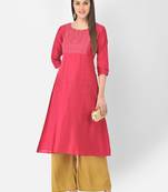 Span Pink Embroidered A-Line Kurta