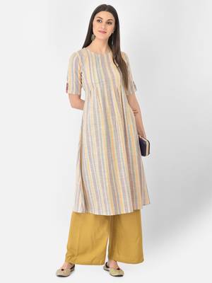 Span Beige Printed A-Line Kurta 1