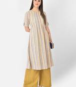 Span Beige Printed A-Line Kurta