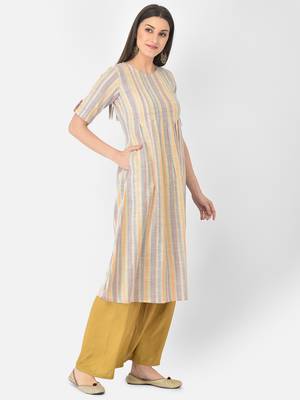 Span Beige Printed A-Line Kurta 2