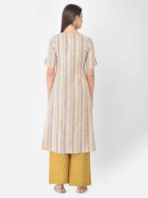 Span Beige Printed A-Line Kurta 4