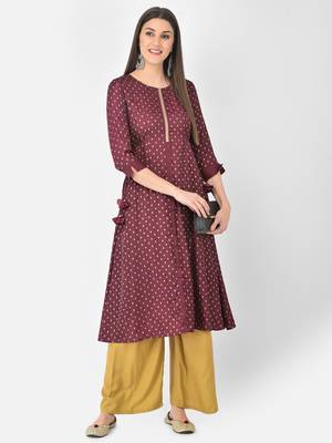 Span Purple Embroidered A-Line Kurta 1
