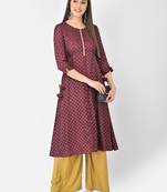 Span Purple Embroidered A-Line Kurta