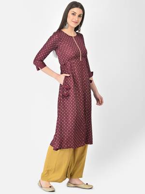Span Purple Embroidered A-Line Kurta 2