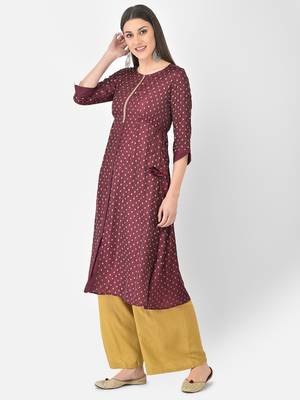 Span Purple Embroidered A-Line Kurta 3