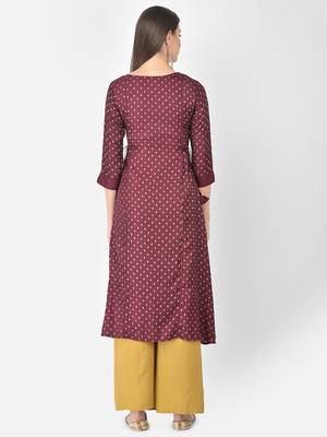 Span Purple Embroidered A-Line Kurta 4