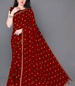 Red Printed Faux Georgette Saree With Blouse
