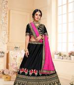 Black colour Embroidered Attractive Party Wear Silk Material work Lehenga