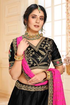 Black colour Embroidered Attractive Party Wear Silk Material work Lehenga 2
