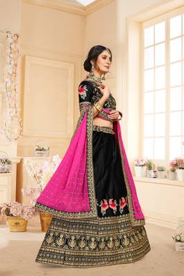 Black colour Embroidered Attractive Party Wear Silk Material work Lehenga 3