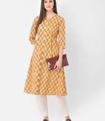 Span Yellow Printed A-Line Kurta