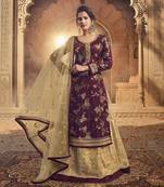 Burgundy embroidered jacquard
 salwar