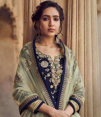 Navy-blue embroidered jacquard
 salwar 3