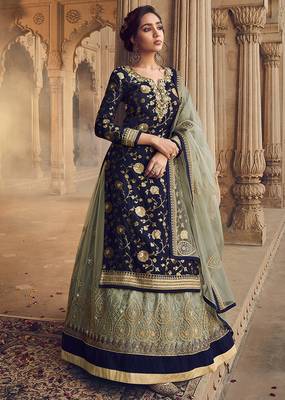 Navy-blue embroidered jacquard
 salwar 1