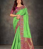 Light green woven banarasi silk saree with blouse