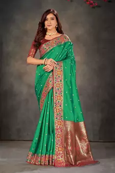 Green woven banarasi silk saree with blouse