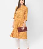 Span Yellow Printed A-Line Kurta