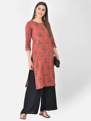 Span Red Printed Straight Kurta 1