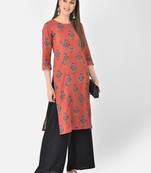 Span Red Printed Straight Kurta