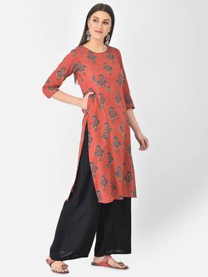 Span Red Printed Straight Kurta 2