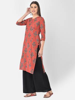 Span Red Printed Straight Kurta 3