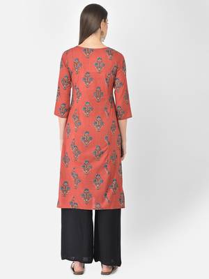 Span Red Printed Straight Kurta 4