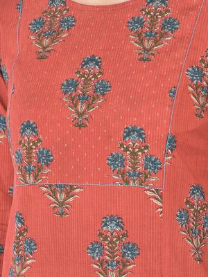Span Red Printed Straight Kurta 5