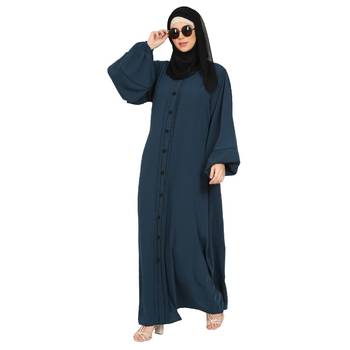 Loose Fit abaya with fashionable buttons on front panel - Teal 1