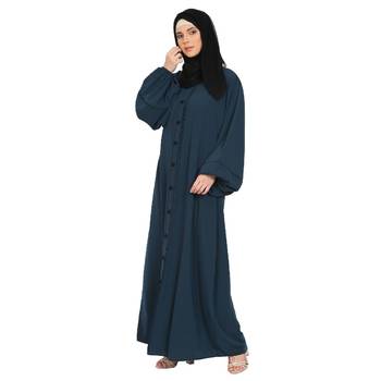 Loose Fit abaya with fashionable buttons on front panel - Teal 2