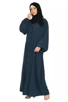 Loose Fit abaya with fashionable buttons on front panel - Teal