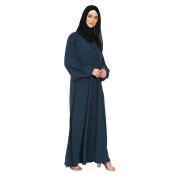 Loose Fit abaya with fashionable buttons on front panel - Teal 3