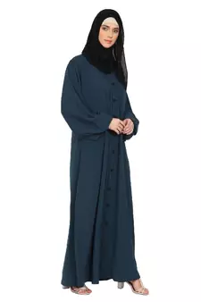 Loose Fit abaya with fashionable buttons on front panel - Teal