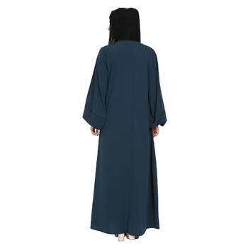 Loose Fit abaya with fashionable buttons on front panel - Teal 4