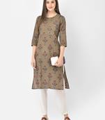 Span Grey Printed Straight Kurta