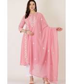 Kaanchie Nanggia Pink Georgette Kurta Pant Dupatta Set