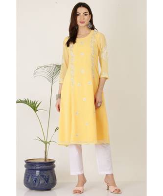 Kaanchie Nanggia Yellow Georgette Kurta Pant Dupatta Set 3