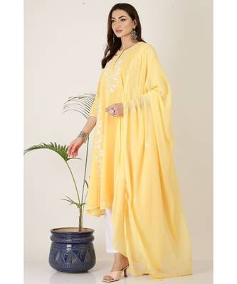 Kaanchie Nanggia Yellow Georgette Kurta Pant Dupatta Set 3