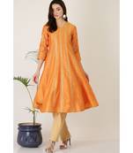 Kaanchie Nanggia Orange Silk Kurta Pant Set