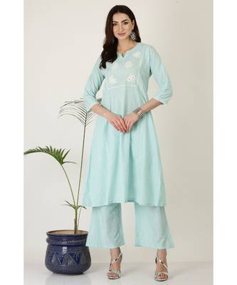Kaanchie Nanggia Sjy Blue Cotton Kurta Palazzo Set 1