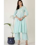 Kaanchie Nanggia Sjy Blue Cotton Kurta Palazzo Set