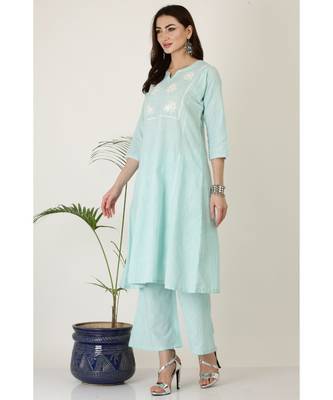 Kaanchie Nanggia Sjy Blue Cotton Kurta Palazzo Set 2