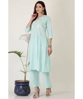 Kaanchie Nanggia Sjy Blue Cotton Kurta Palazzo Set 3