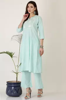 Kaanchie Nanggia Sjy Blue Cotton Kurta Palazzo Set