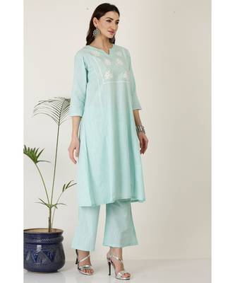 Kaanchie Nanggia Sjy Blue Cotton Kurta Palazzo Set 4