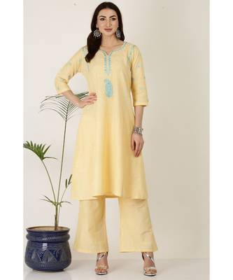 Kaanchie Nanggia Yellow Cotton Kurta Palazzo Set 1