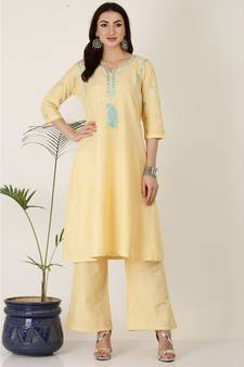 Kaanchie Nanggia Yellow Cotton Kurta Palazzo Set