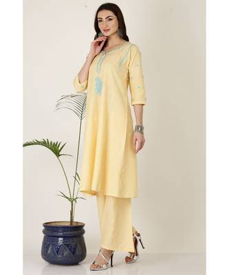 Kaanchie Nanggia Yellow Cotton Kurta Palazzo Set 2