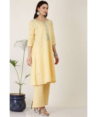 Kaanchie Nanggia Yellow Cotton Kurta Palazzo Set 3