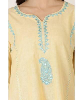 Kaanchie Nanggia Yellow Cotton Kurta Palazzo Set 4