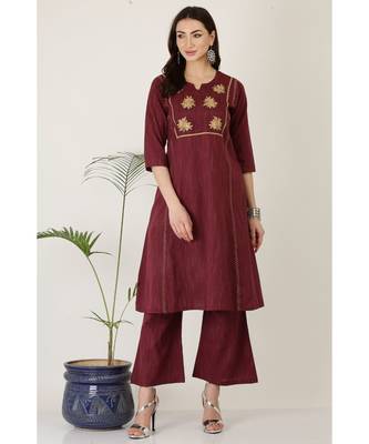 Kaanchie Nanggia Maroon Cotton Kurta Palazzo Set 1